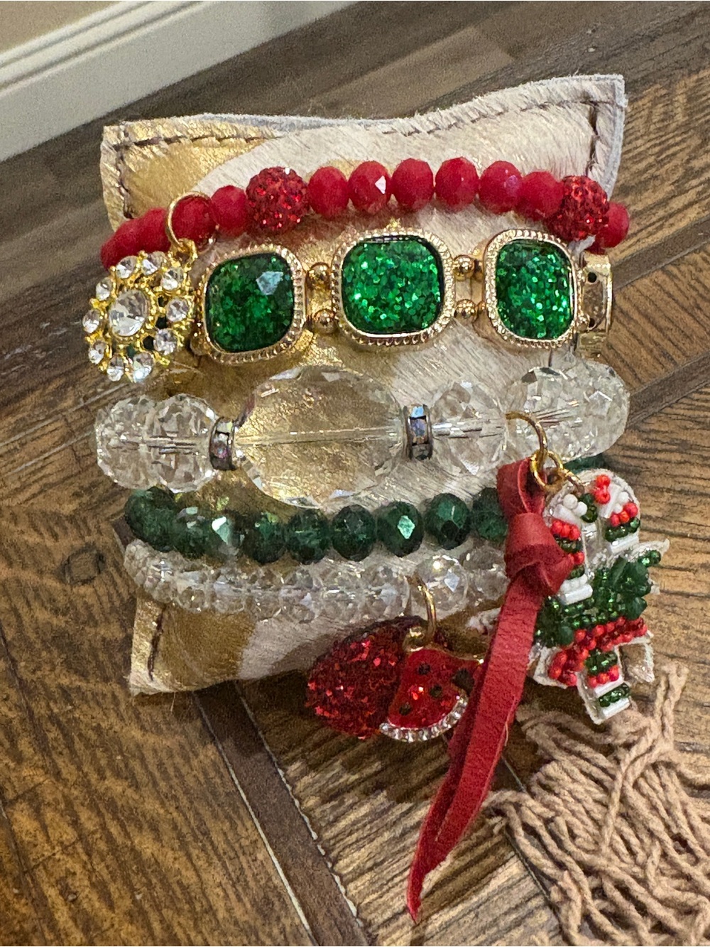 Green & Red Layered Bracelet Stack - Women Jewelry